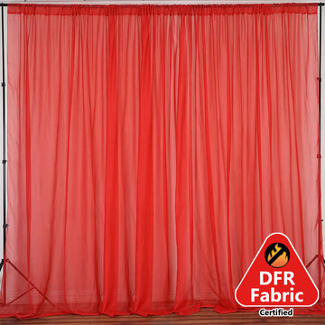 2 Pack Red Sheer Chiffon Event Curtain Drapes, Durable Flame Resistant Premium Organza Backdrop Event Panels With Rod Pockets - 10ftx10ft