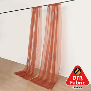 2 Pack Terracotta (Rust) Sheer Chiffon Event Curtain Drapes, Durable Flame Resistant Premium Organza Backdrop Event Panels With Rod Pockets - 10ftx10ft