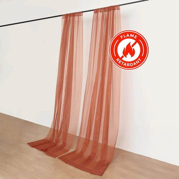 2 Pack Terracotta (Rust) Sheer Chiffon Event Curtain Drapes, Durable Flame Resistant Premium Organza Backdrop Event Panels With Rod Pockets - 10ftx10ft