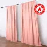 Pink flame retardant curtains on a black rod in a minimalist room