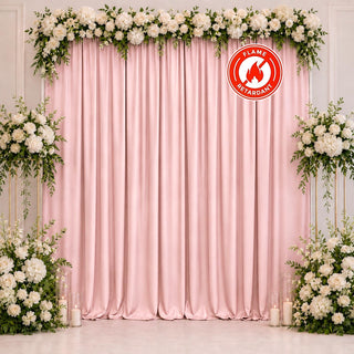 Pink floral wedding backdrop with white roses and candles, flame retardant panel