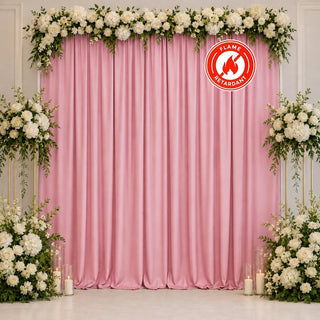 Pink floral wedding backdrop with white roses and candles, flame retardant
