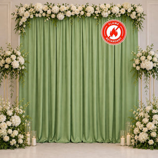 Elegant green floral wedding backdrop with white roses and candles, flame retardant
