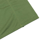 Olive green fabric close-up with stitched hem and seam detail