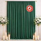 Green flame retardant curtain backdrop with floral stands and candles
