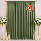 Olive green flame retardant curtain backdrop with floral stands and candles