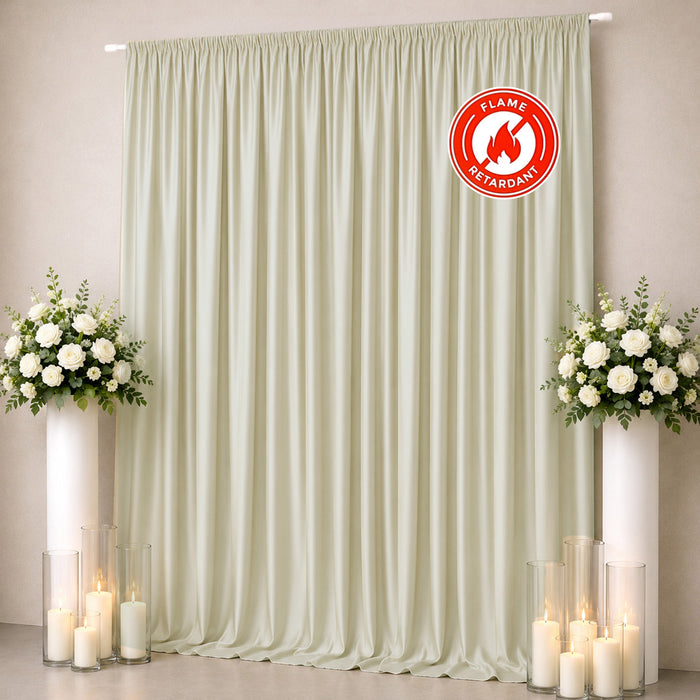 Ivory flame retardant curtain backdrop with floral candles and white roses