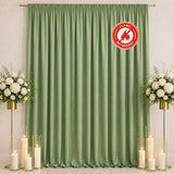 Green flame-retardant curtain backdrop with candles and floral décor