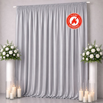Scuba Polyester Event Backdrop Curtain Silver 10ftx12ft Durable Flame Resistant Wrinkle-Free Photography Drape Panel With Rod Pocket