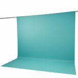 Turquoise seamless photo backdrop with hanging support rod