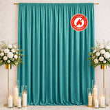Turquoise flame-retardant curtain with floral candles and white roses backdrop