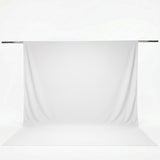 White ribbed sheer curtain panel on a metal rod, minimalist studio product shot#whtbkgd