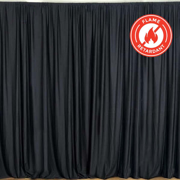 2 Pack Black Scuba Polyester Event Curtain Drapes, Durable Flame Resistant Backdrop Event Panels Wrinkle Free with Rod Pockets - 10ftx10ft