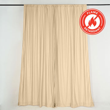 2 Pack Champagne Scuba Polyester Event Curtain Drapes, Durable Flame Resistant Backdrop Event Panels Wrinkle Free with Rod Pockets - 10ftx10ft