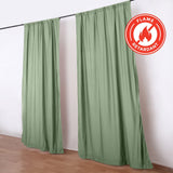 Flame retardant green curtains on black rod in a modern room