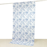 French Toile Polyester Backdrop Curtain – Blue Floral 5ft x 10ft Rod Pocket Drape Panel