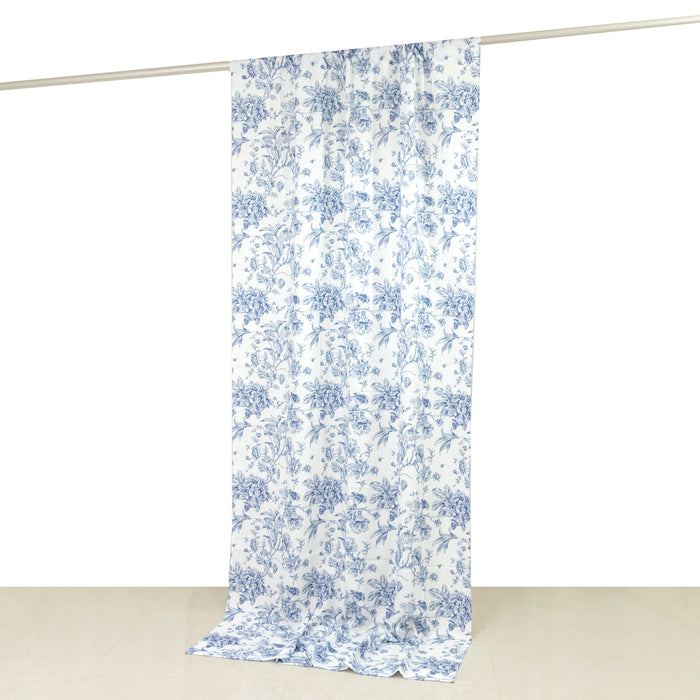 French Toile Polyester Backdrop Curtain – Blue Floral 5ft x 10ft Rod Pocket Drape Panel