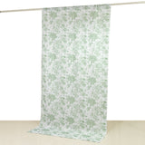French Toile Polyester Backdrop Curtain – Dusty Sage Green Floral 5ft x 10ft Rod Pocket Drape Panel