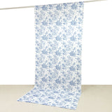 French Toile Polyester Backdrop Curtain – Blue Floral 5ft x 12ft Rod Pocket Drape Panel