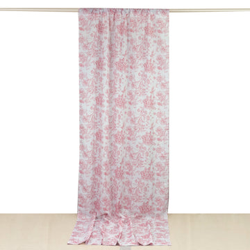 French Toile Polyester Backdrop Curtain – Pink Floral 5ft x 12ft Rod Pocket Drape Panel