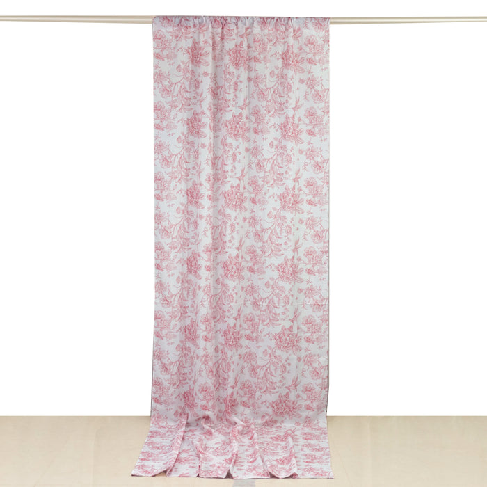 French Toile Polyester Backdrop Curtain – Pink Floral 5ft x 12ft Rod Pocket Drape Panel