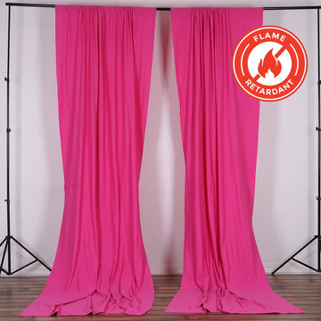 2 Pack Fuchsia Scuba Polyester Event Curtain Drapes, Durable Flame Resistant Backdrop Event Panels Wrinkle Free with Rod Pockets - 10ftx10ft