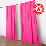 Pink flame retardant curtain panels on a rod in a modern room