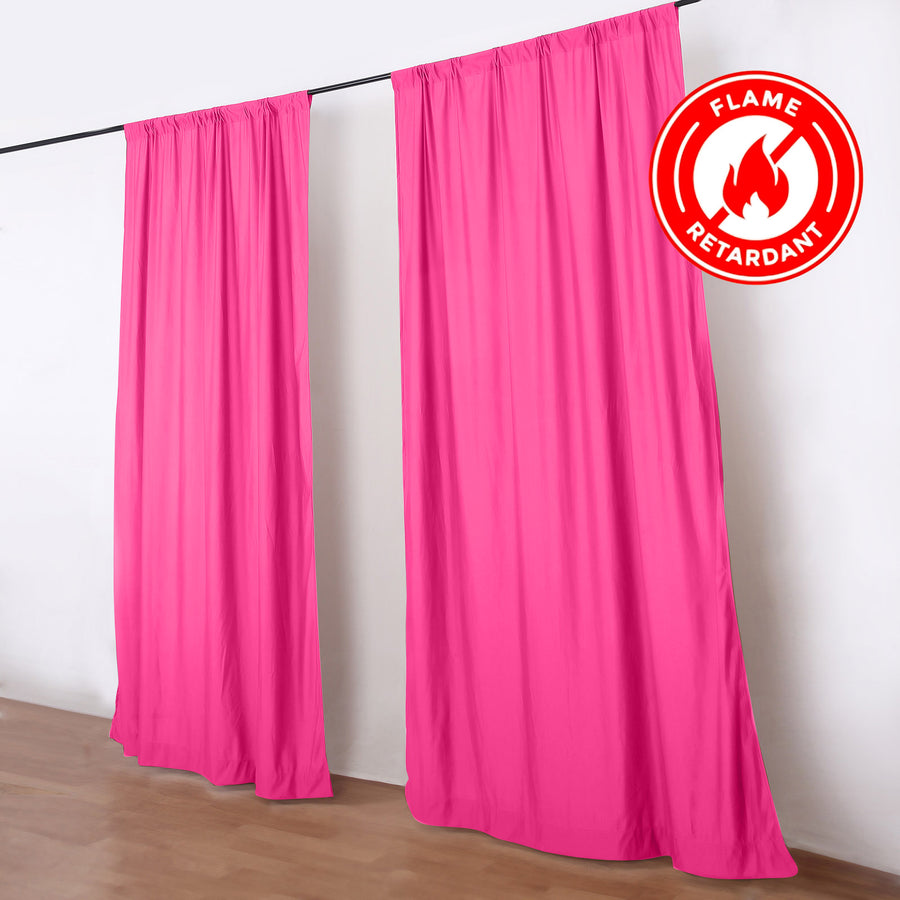 Pink flame retardant curtain panels on a rod in a modern room