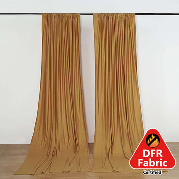 2 Pack Gold Scuba Polyester Event Curtain Drapes, Durable Flame Resistant Backdrop Event Panels Wrinkle Free with Rod Pockets - 10ftx10ft