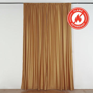 2 Pack Gold Scuba Polyester Event Curtain Drapes, Durable Flame Resistant Backdrop Event Panels Wrinkle Free with Rod Pockets - 10ftx10ft