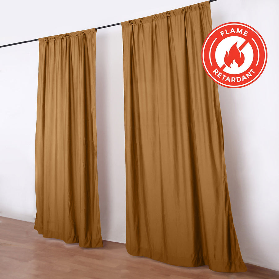 Flame retardant brown curtains on rod, fire-resistant window treatment