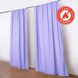 Lavender flame-retardant curtains with hanging rod in a room