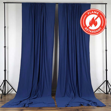 2 Pack Navy Blue Scuba Polyester Event Curtain Drapes, Durable Flame Resistant Backdrop Event Panels Wrinkle Free with Rod Pockets - 10ftx10ft