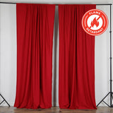 2 Pack Red Scuba Polyester Curtain Panel Durable Flame Resistant Backdrops Wrinkle Free With Rod 