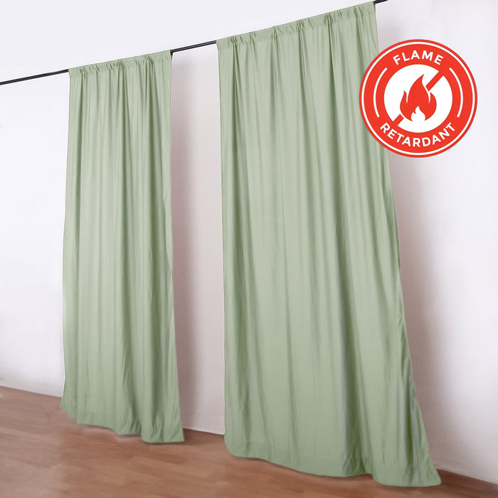 Flame retardant green curtains on a rod in a modern room