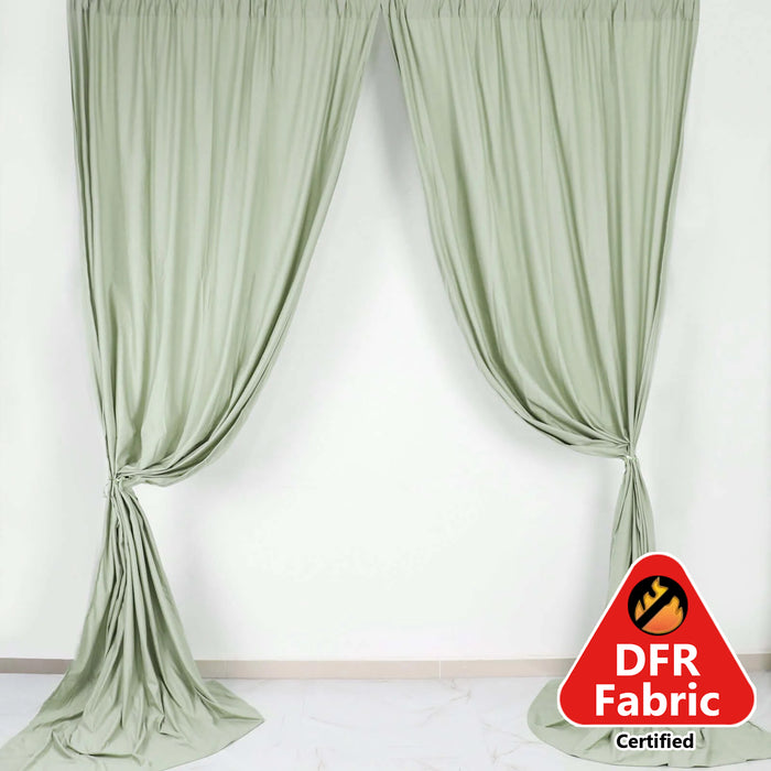 2 Pack Sage Green Durable Flame Resistant Scuba Polyester Curtain Panel Backdrops