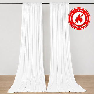 White flame-retardant curtains hanging on a rod in a modern room