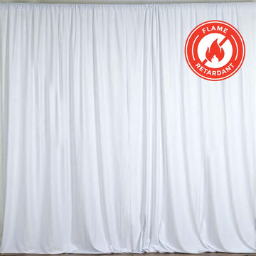 2 Pack White Scuba Polyester Event Curtain Drapes, Durable Flame Resistant Backdrop Event Panels Wrinkle Free with Rod Pockets - 10ftx10ft