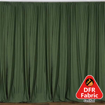 2 Pack Olive Green Scuba Polyester Event Curtain Drapes, Durable Flame Resistant Backdrop Event Panels Wrinkle Free with Rod Pockets - 10ftx10ft