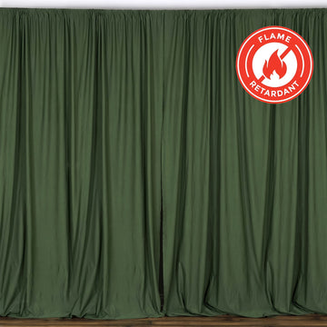 2 Pack Olive Green Scuba Polyester Event Curtain Drapes, Durable Flame Resistant Backdrop Event Panels Wrinkle Free with Rod Pockets - 10ftx10ft