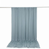 Light blue sheer curtain draped on a rod against a white background