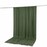 Olive green draped curtain backdrop on a rod, isolated on white