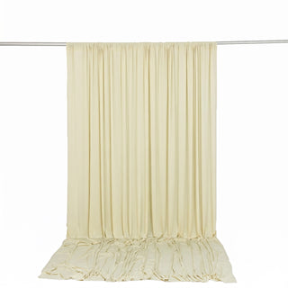 Cream pleated curtain backdrop on white background