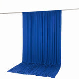 Blue draped backdrop curtain on support rod for photo studio and events