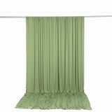 Light green sheer curtain backdrop with rod and floor drape