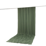 Olive green draped backdrop curtain on a rod for photography studio