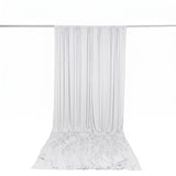 White sheer curtain draped on a metal rod against a white background