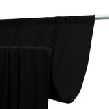 Black curtain draped elegantly on a rod, showcasing its smooth texture. #whtbkgd