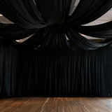 Black Spandex Ceiling Drape Panel, 5ft x 32ft — Wrinkle-Free 4-Way Stretch Fabric, Extra-Long