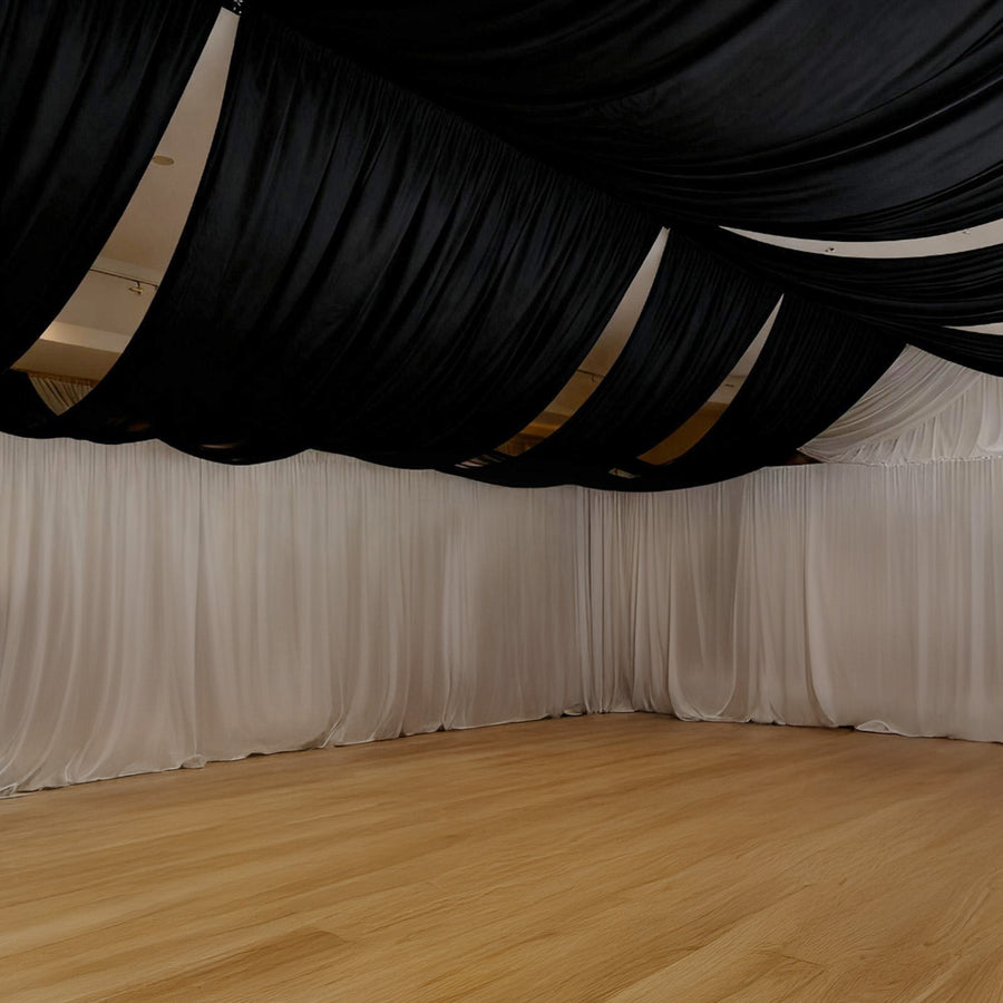 Black Spandex Ceiling Drape Panel, 5ft x 32ft — Wrinkle-Free 4-Way Stretch Fabric, Extra-Long